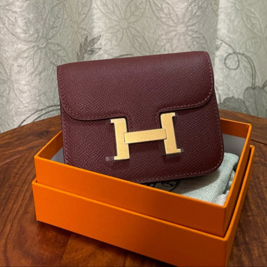 HM CONSTANCE 18 DARK RED EPSOM GOLD HARDWARE