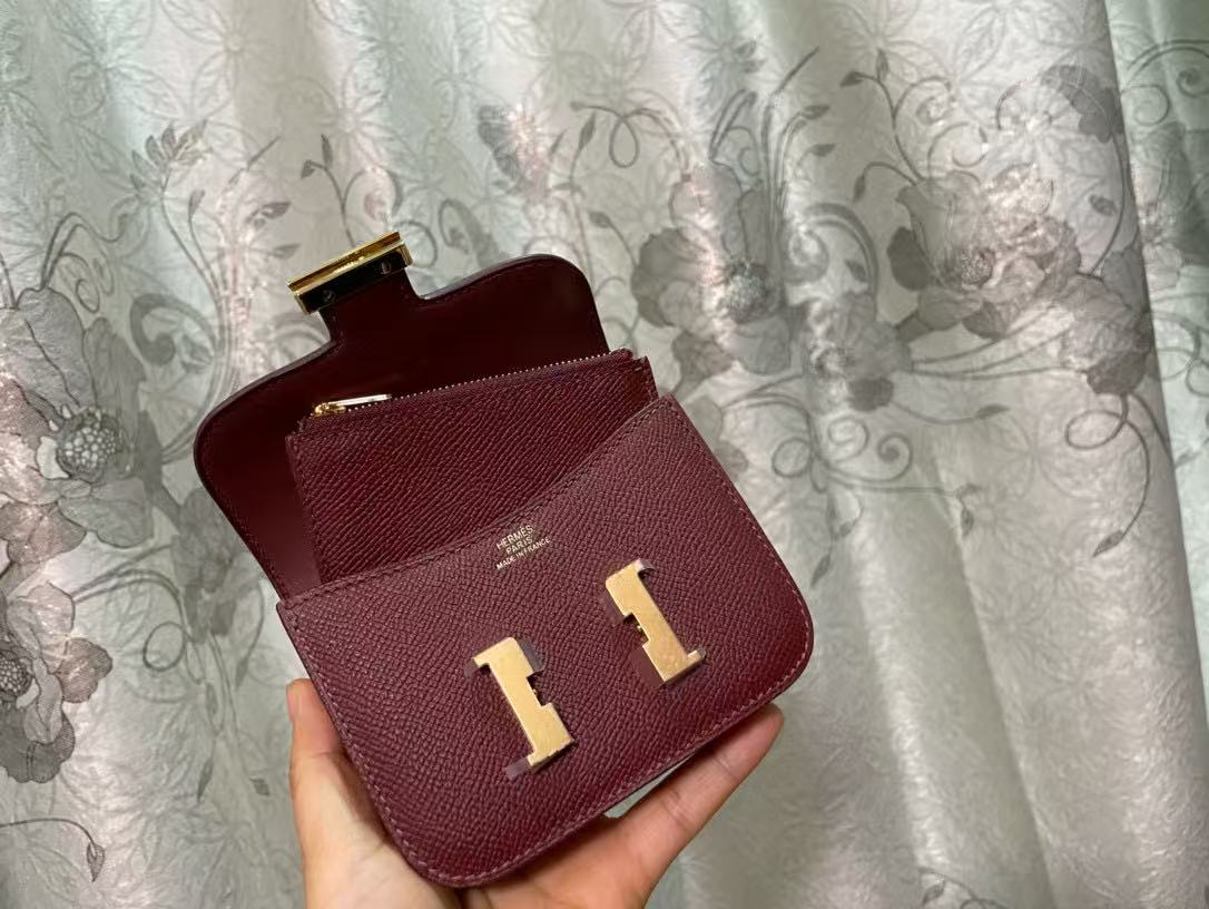 HM CONSTANCE 18 DARK RED EPSOM GOLD HARDWARE