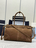 TOTE BAG WITH BELT 38 IN CHOCOLATE BROWN SUEDE GOLD HARDWARE