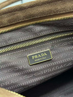 TOTE BAG WITH BELT 38 IN CHOCOLATE BROWN SUEDE GOLD HARDWARE
