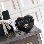 CC HEART QUILTED SHOULDER BAG 13 IN BLACK CALFSKIN TP3