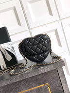 CC HEART QUILTED SHOULDER BAG 13 IN BLACK CALFSKIN TP3
