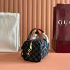 GG TOP HANDLE BAG 20 IN DARK BLUE DENIM MIX CALFSKIN