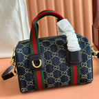 GG TOP HANDLE BAG 20 IN DARK BLUE DENIM MIX CALFSKIN