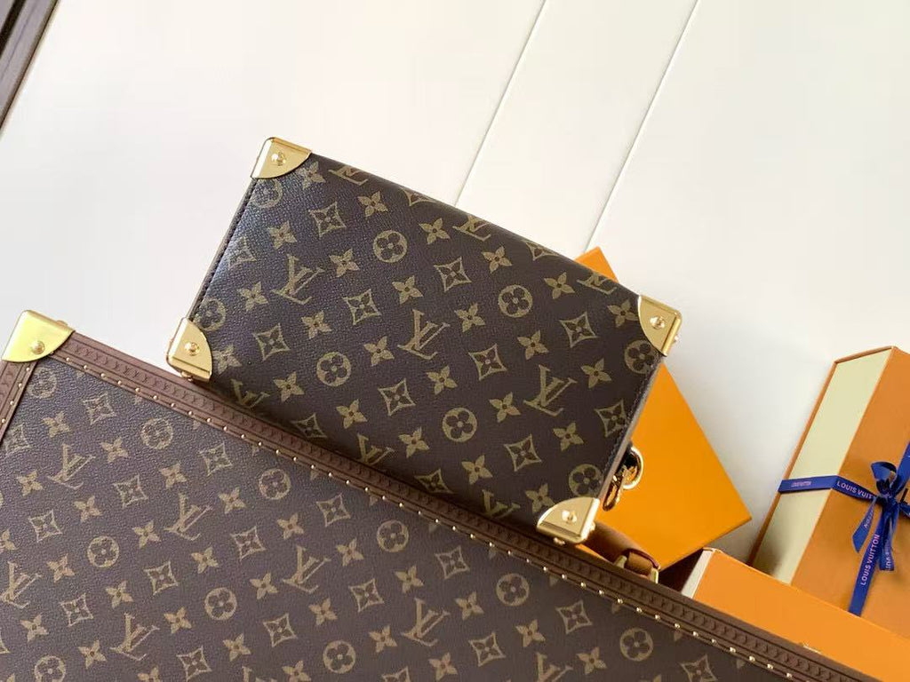 LV Speedy Trunk Bag 27cm Black Brown Cowhide Canvas