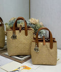 CD Toujours Vertical Tote Bag Brown Coconut Fiber Weaving Paired with Cowhide