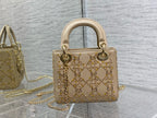 CD Lady Dior 17cm Bag Gold Diamond Silk