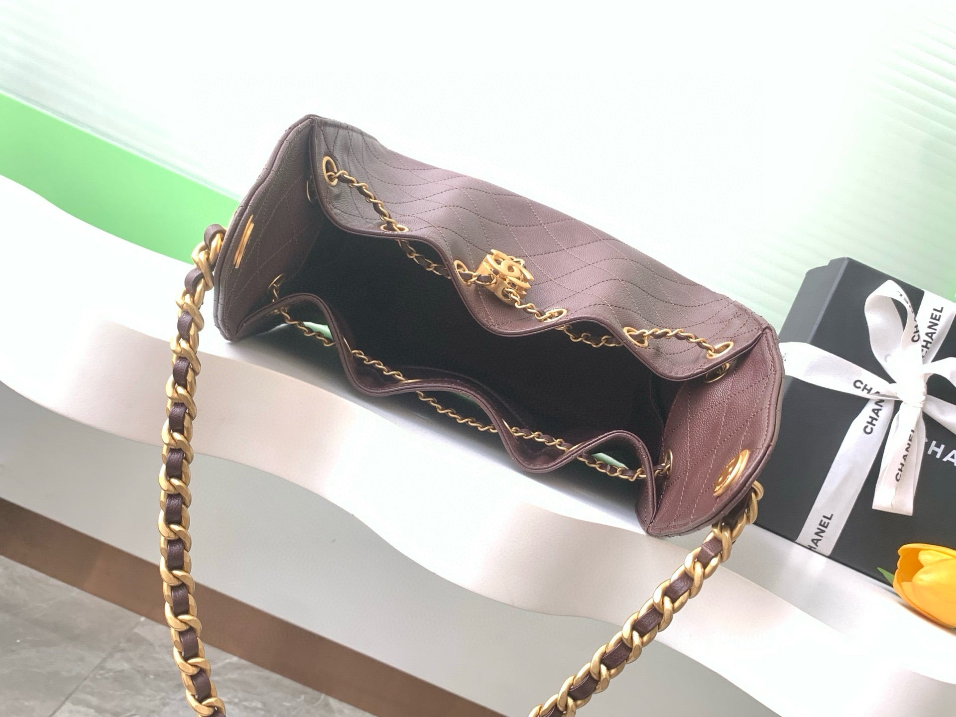 CC 25C Hobo Bag Chocolate Brown Grained Calfskin