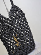 YSL SHOULDER BAG 33 IN BLACK WOVEN RAFFIA