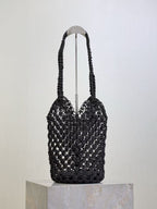 YSL SHOULDER BAG 33 IN BLACK WOVEN RAFFIA