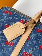 LV x TM Keepall Bandoulière 45cm Bag Blue Red Beige Denim Fabric Cowhide