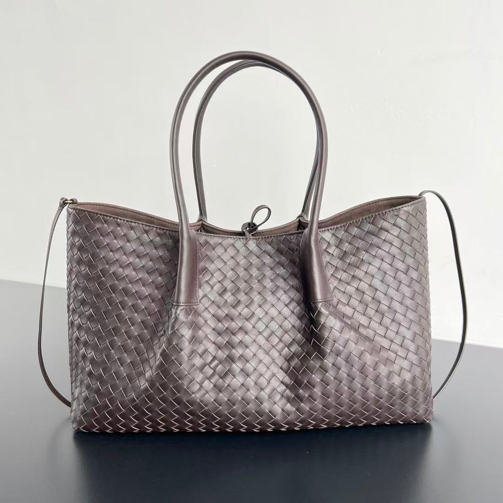 BV Reversible Tote Bag 43cm Intreccio Chocolate Brown Calfskin Suede