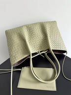 BV Reversible Tote Bag 43cm Intreccio Pistachio Green Chocolate Calfskin Suede