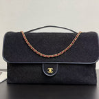 CC 2025 Maxi Flap Bag With Top Handle 56cm Black Wool Leather