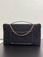 CC 2025 Maxi Flap Bag With Top Handle 56cm Black Wool Leather