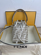 MON TRESOR 18 IN BEIGE WHITE CANVAS WITH FF MOTIF EMBROIDERED