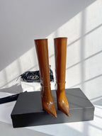 YSL VENDOME HIGH BOOTS IN CARAMEL BROWN CALFSKIN