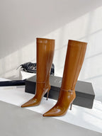 YSL VENDOME HIGH BOOTS IN CARAMEL BROWN CALFSKIN
