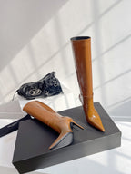 YSL VENDOME HIGH BOOTS IN CARAMEL BROWN CALFSKIN