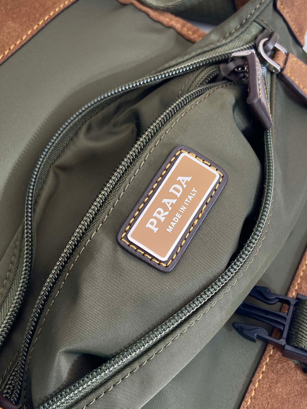 Prada 2025 Belt Bag Musk Green mix Cocoa Recycled Polyamide