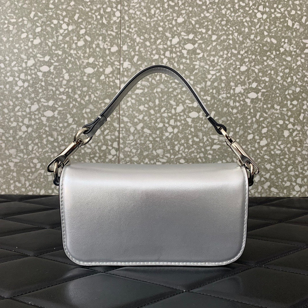 Valentino Garavani Small Locò Shoulder Bag Sliver Metallic Leather