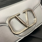 Valentino Garavani Small Locò Shoulder Bag Sliver Metallic Leather