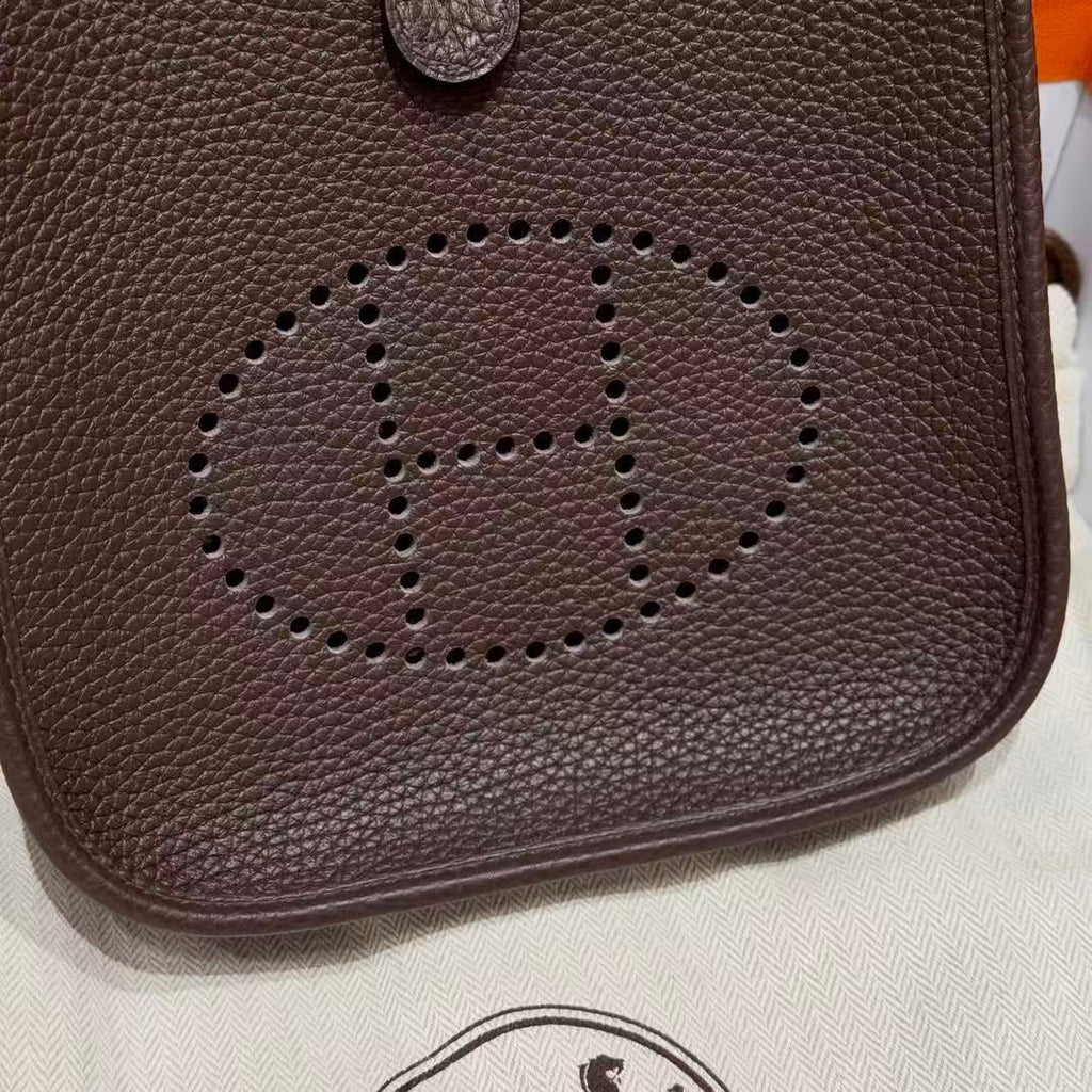 HM Evelyne 23cm Chocolate Brown Togo Silver Hardware