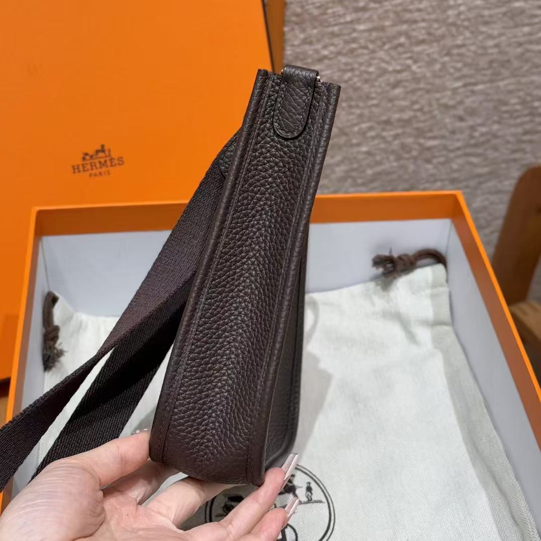 HM Evelyne 23cm Chocolate Brown Togo Silver Hardware