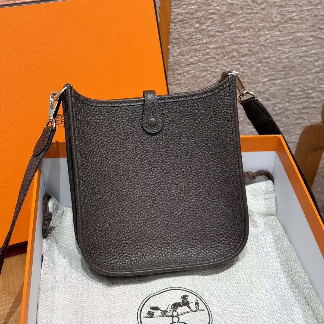 HM Evelyne 23cm Chocolate Brown Togo Silver Hardware