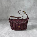 Miu Matelassé Pouch Bag 23cm Burgundy Leather