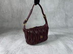 Miu Matelassé Pouch Bag 23cm Burgundy Leather