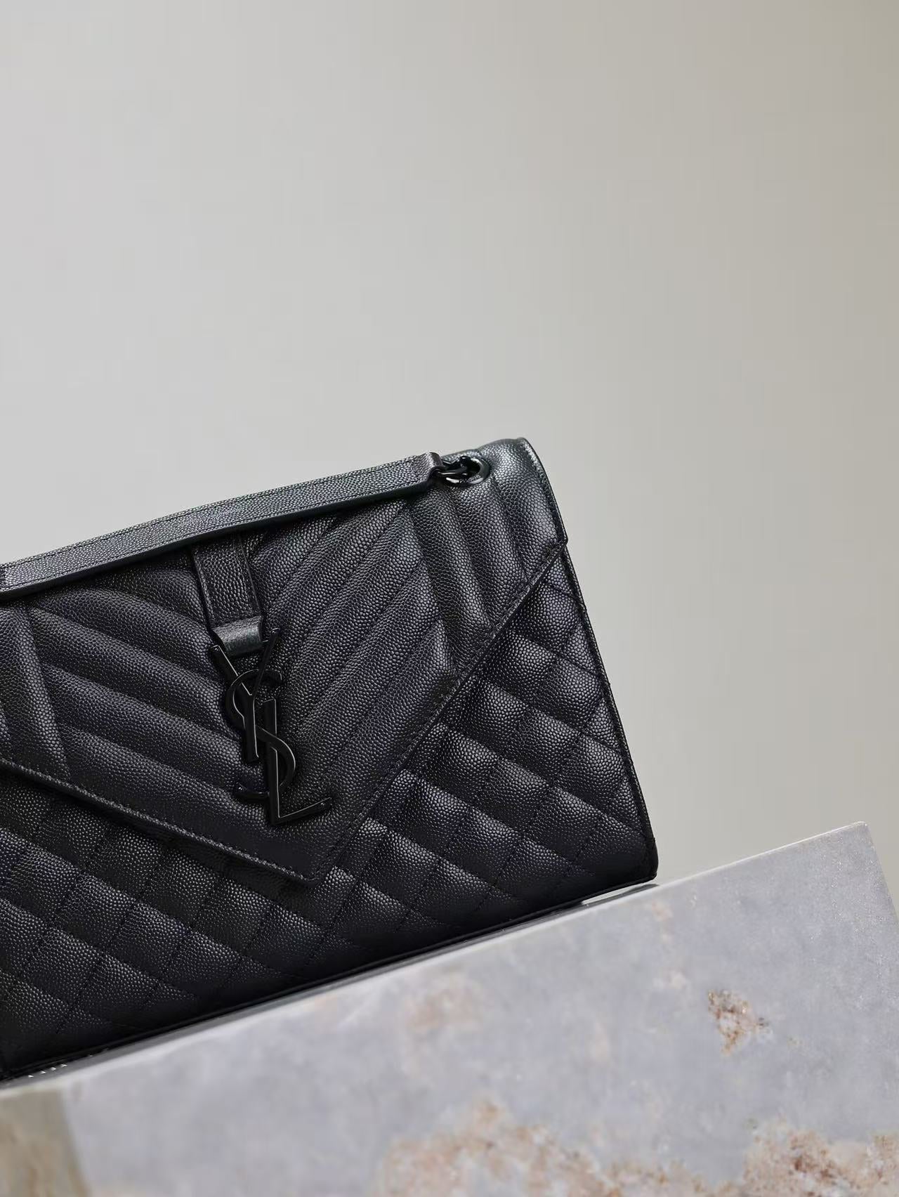 YSL Envelope Chain Large Bag 24cm Black Cowhide