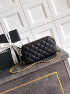CC 25A Touch Phone Holder Bag 17.5cm with Chain Black Lamskin