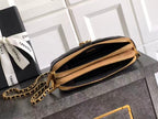 CC 25A Touch Phone Holder Bag 17.5cm with Chain Black Brown Lamskin