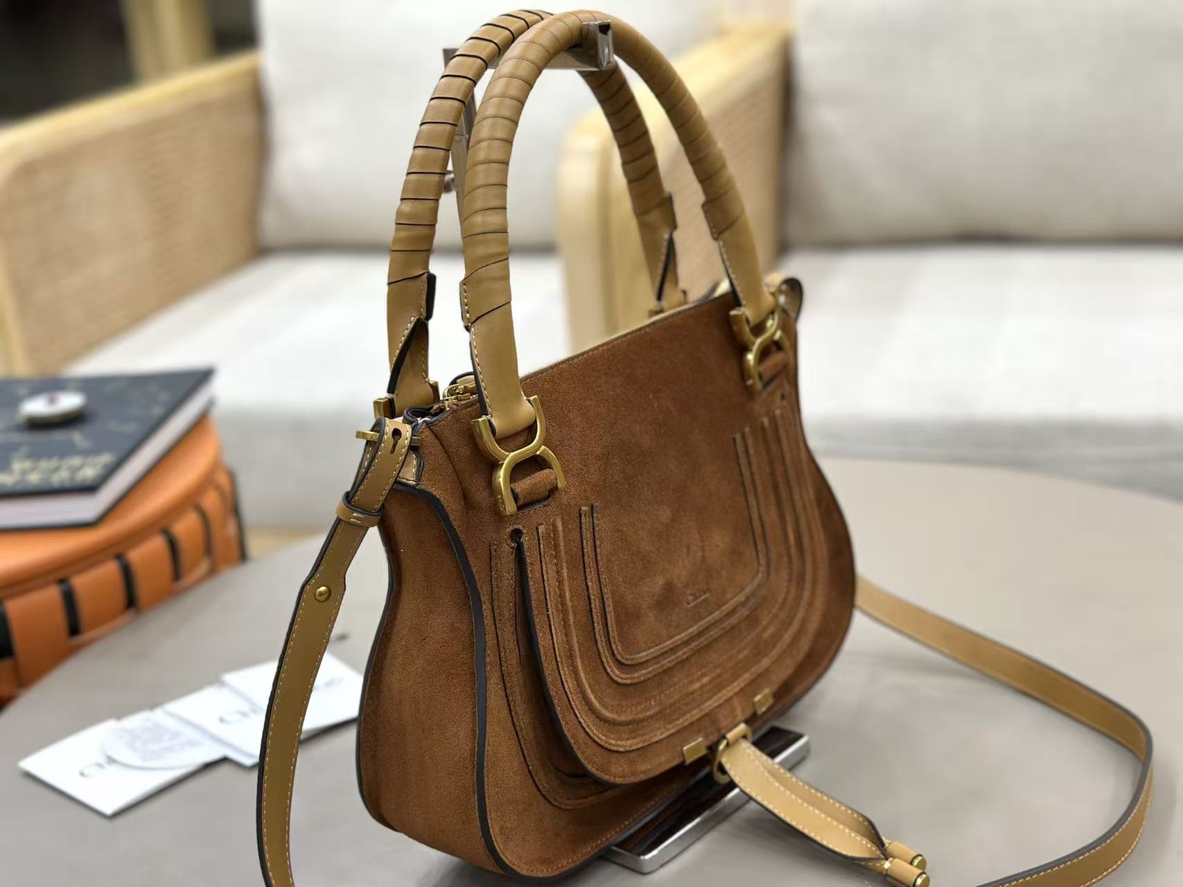 Chloe Marcie Bag 30cm Brown Suede