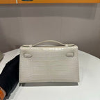 HM KELLY  POCHETTE 22 CREAM AMERICAN ALLIGATOR SILVER BUCKLE (MADE - TO - ODER)