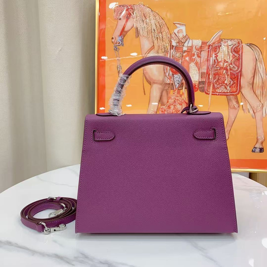 HM Kelly 25cm Purple Epsom Leather Silver Hardware