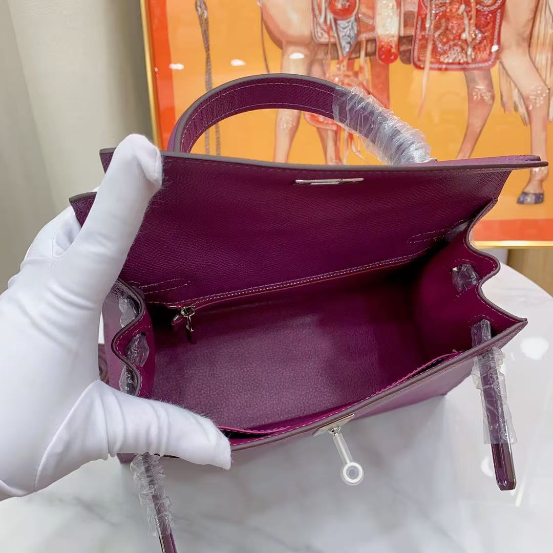HM Kelly 25cm Purple Epsom Leather Silver Hardware