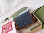 Gucci Horsebit Bag 25cm Blue mix Brown Leather Canvas