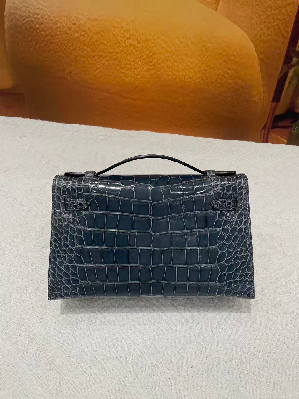 HM Kelly 22cm Dark Blue-Gray Patent Corocodile (Production needs 12 days to complete)