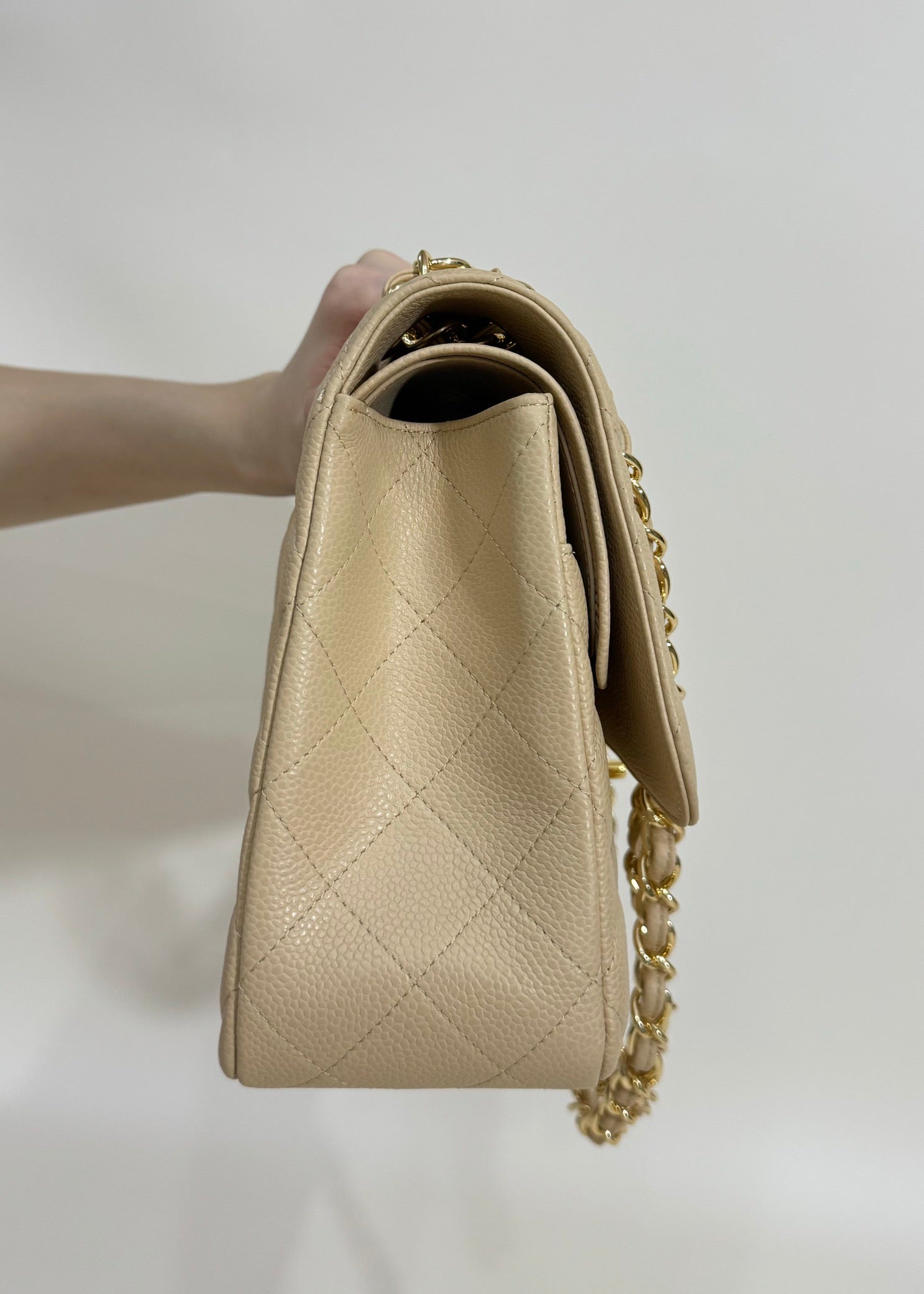 FLAP BAG 30CM GOLD HARDWARE BEIGE CAVIAR