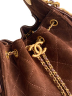 CHANEL 25S HOBO BAG 22 CM IN DARK BROWN SUEDE WITH GOLD HARDWARE