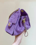 CHANEL 25S HOBO BAG 22 CM PURPLE SUEDE WITH GOLD HARDWARE