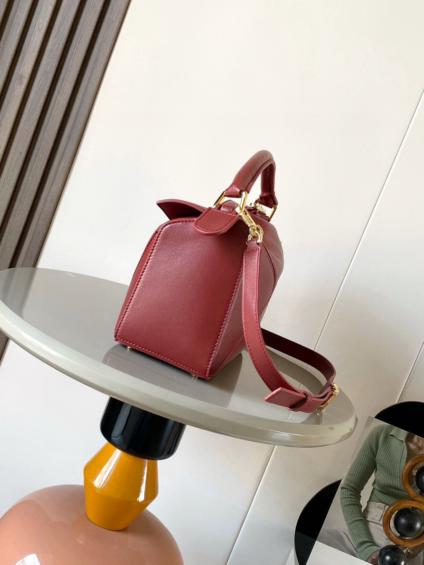 Loe Featherlight Puzzle Bag 24cm In Burgundy Nappa Calfskin