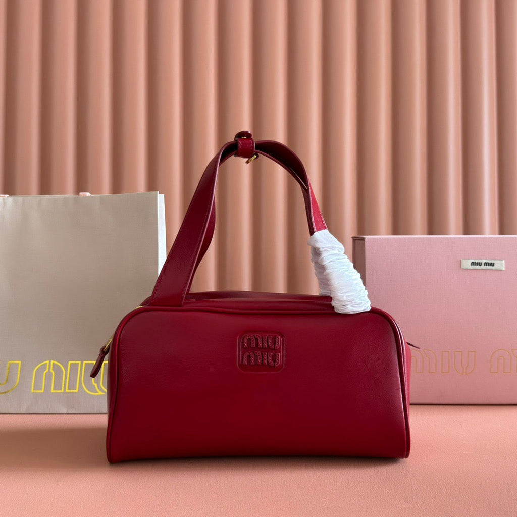 Miu Medium Top-Handle Bag 28cm Red Cowhide