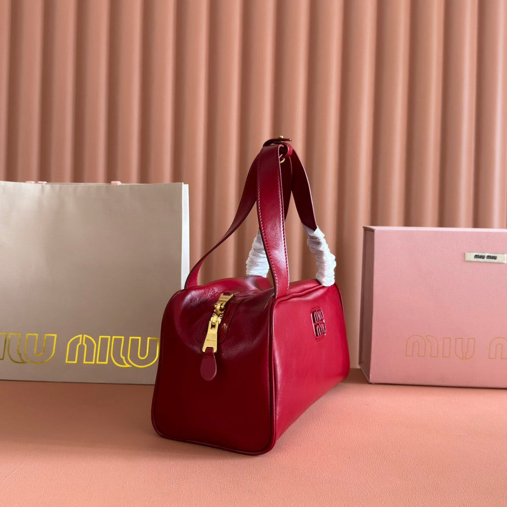 Miu Medium Top-Handle Bag 28cm Red Cowhide