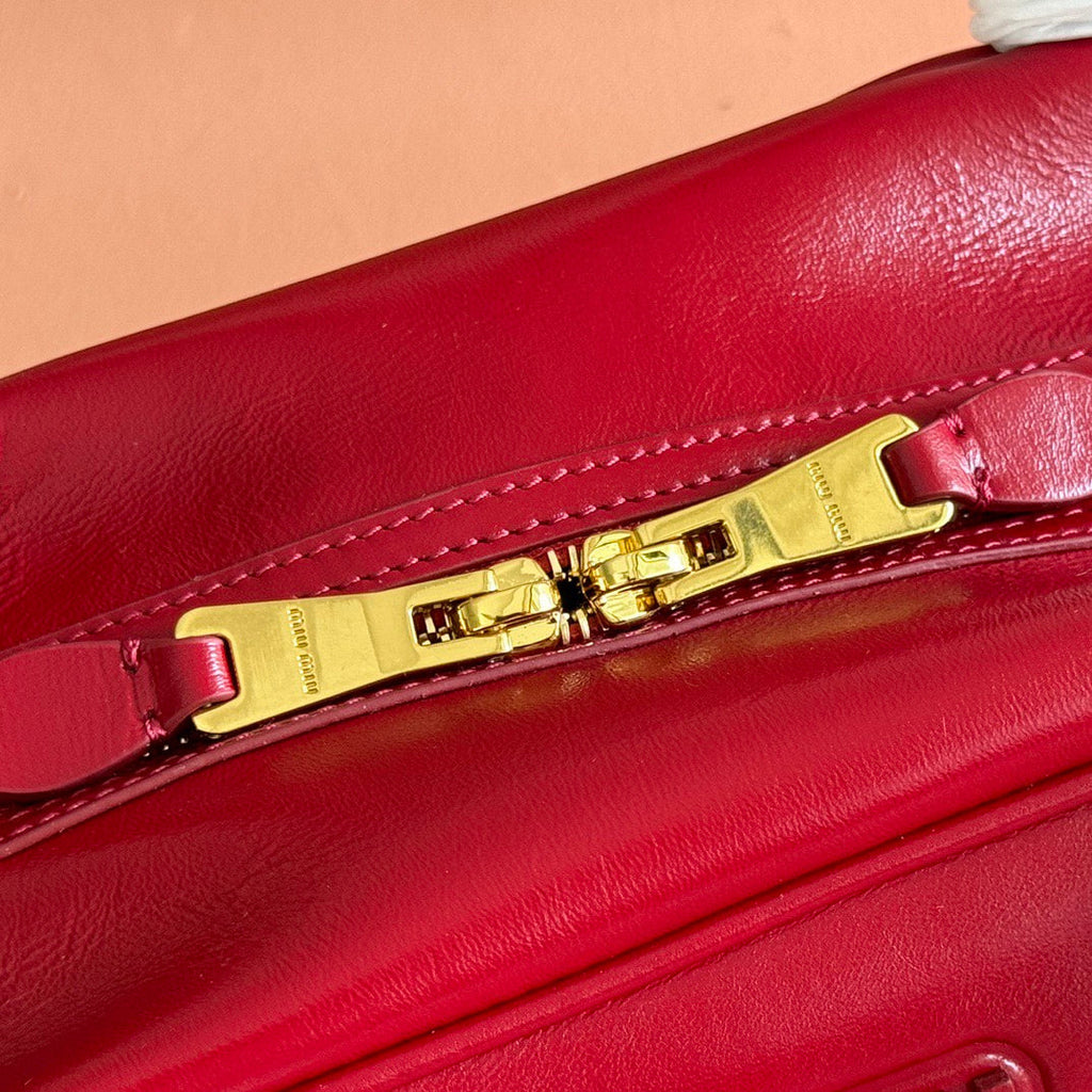 Miu Medium Top-Handle Bag 28cm Red Cowhide