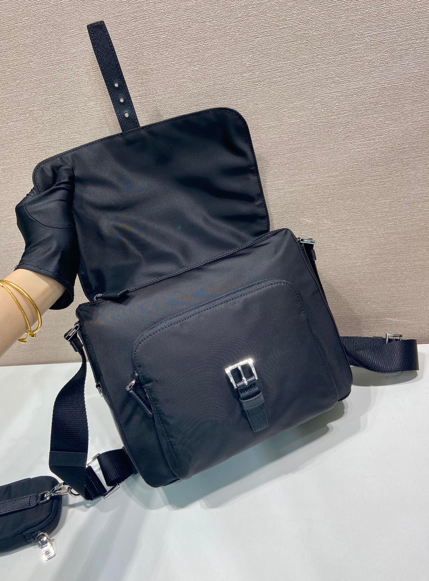 Prada Shoulder Bag 25cm Black Re-Nylon& Saffiano Leather