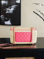 CC 25/26 Smal Flap Bag 23cm Beige Pink Straw Lambskin
