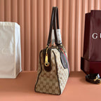 GG 26 Borsetto Horsebit 38cm Brown Canvas Calfskin GHW 866734